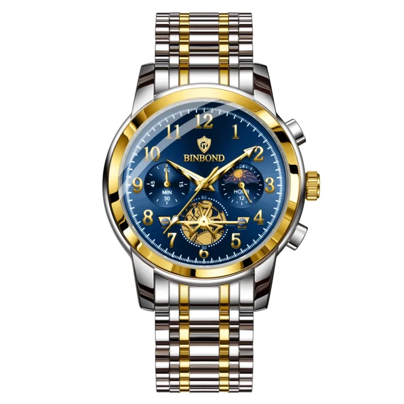 BINBOND New Luxury‑Light Multi‑Functional Men Quartz Wristwatch Luminous Fashion‑Casual Sport Daily Business Male Watch