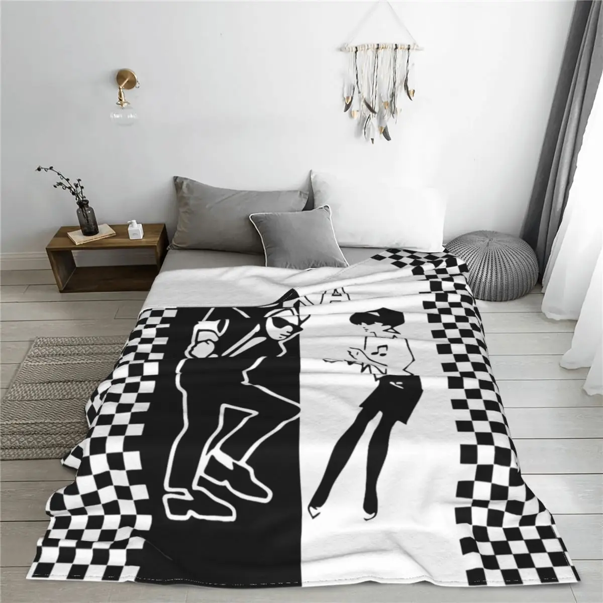 Punk Rock 2 Tone Music Ska Skank Dance Blankets Coral Fleece Plush Textile Decor Two Tone Checkered Cozy Thin Throw Blankets