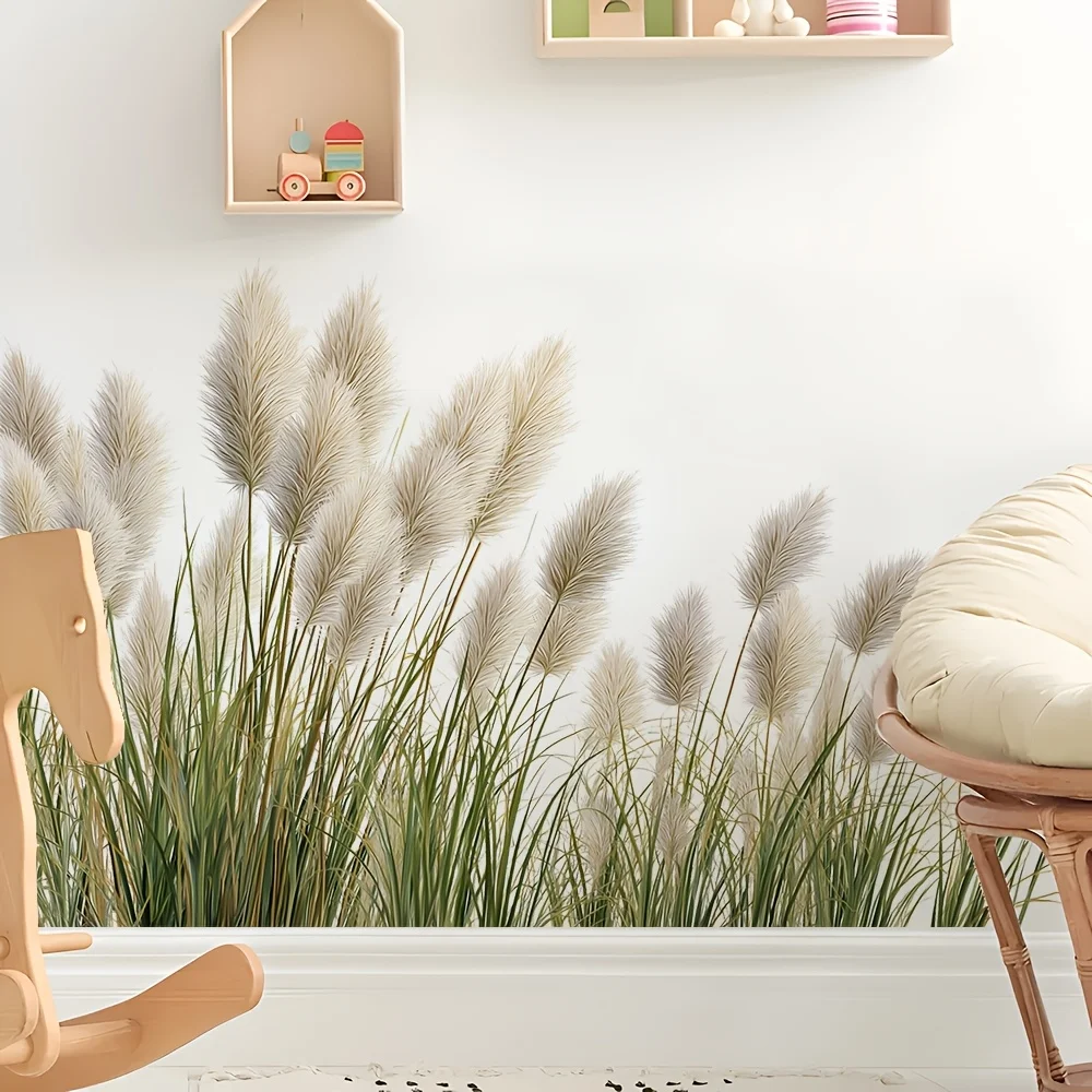 2D plane, 1 piece of fresh Puwei grass wall stickers self-adhesive wall decoration stickers living room bedroom natural wind bac