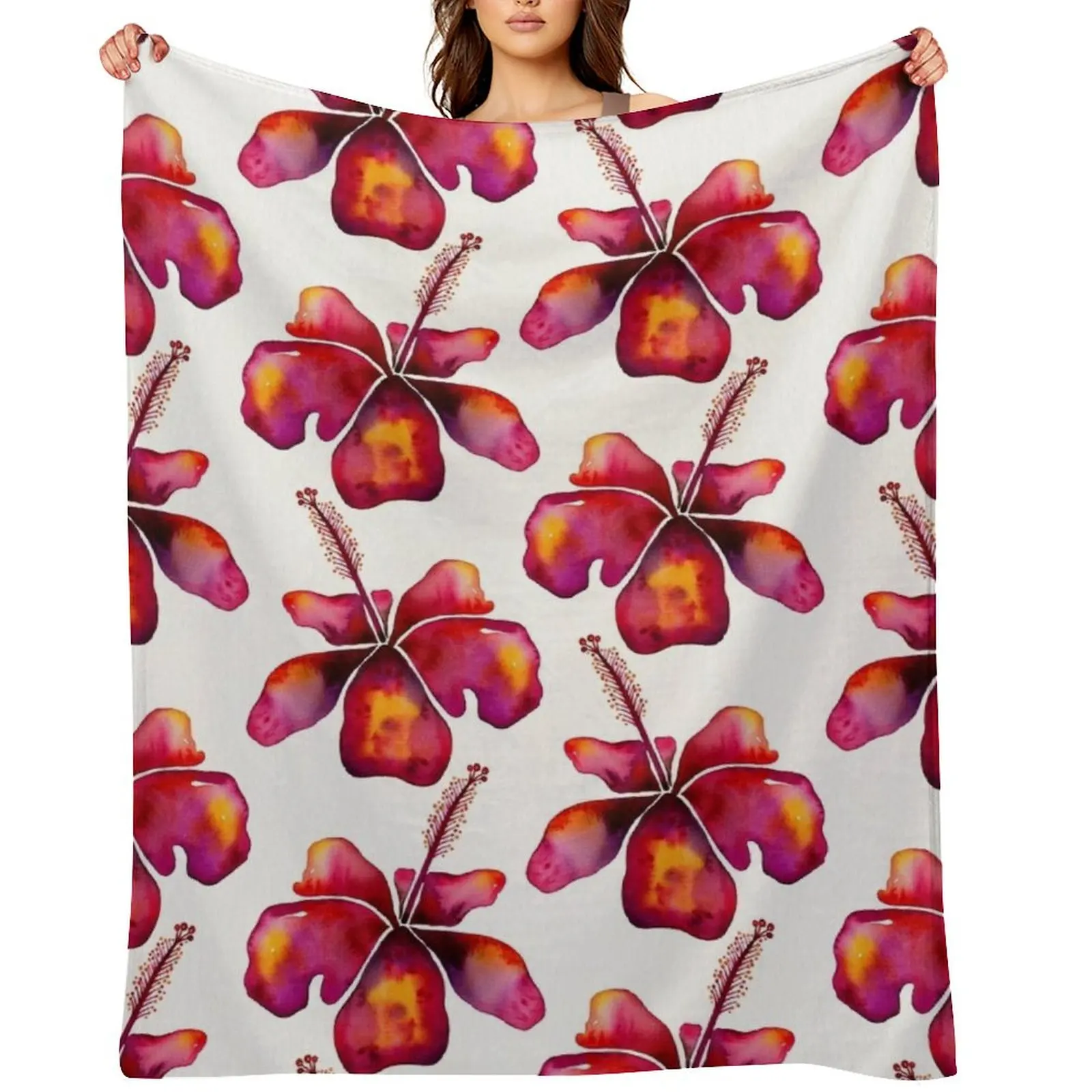 

Hibiscus Watercolor – Fuchsia Throw Blanket Extra Large Throw Soft Beds Tourist Summer Blankets