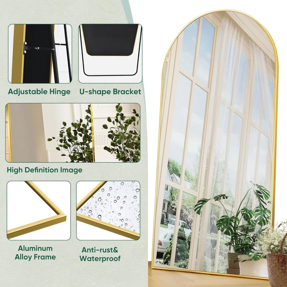 Floor Mirror,Golden 76x34 inch arched full-length floor mirror with bracket, no glass, Floor Mirror.