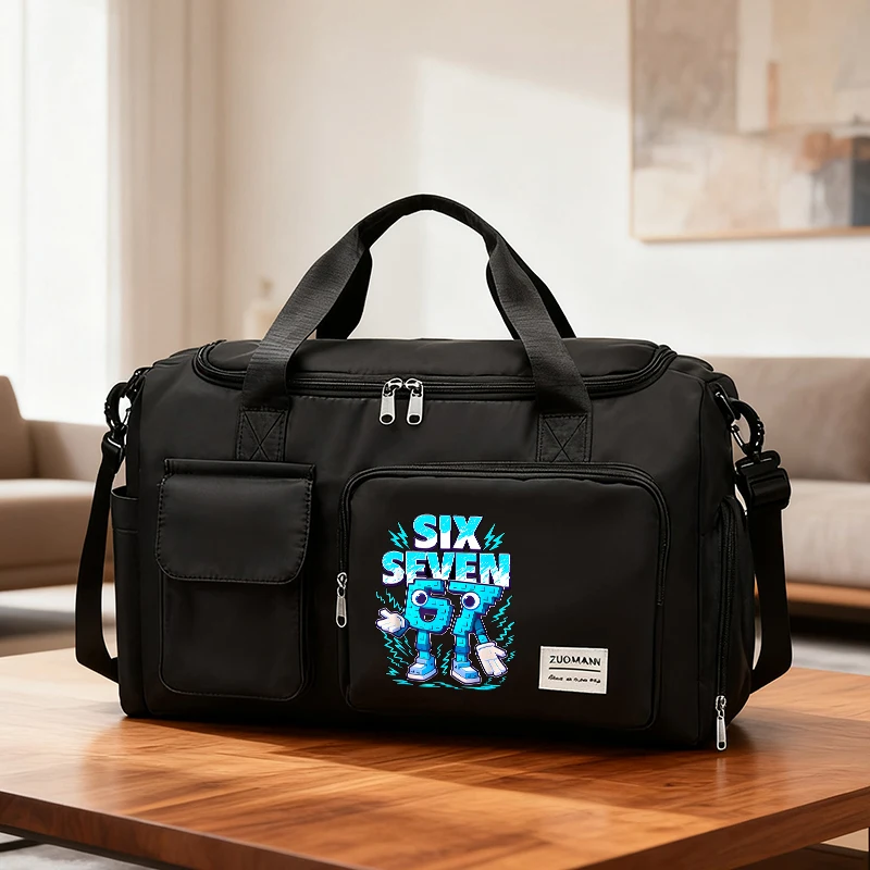 Funny Six Seven 67 Number Travel Bag Gym Bag for Adult Large Capacity Watertight Trip Excursion Packet Casual Tote Shoulder Bag