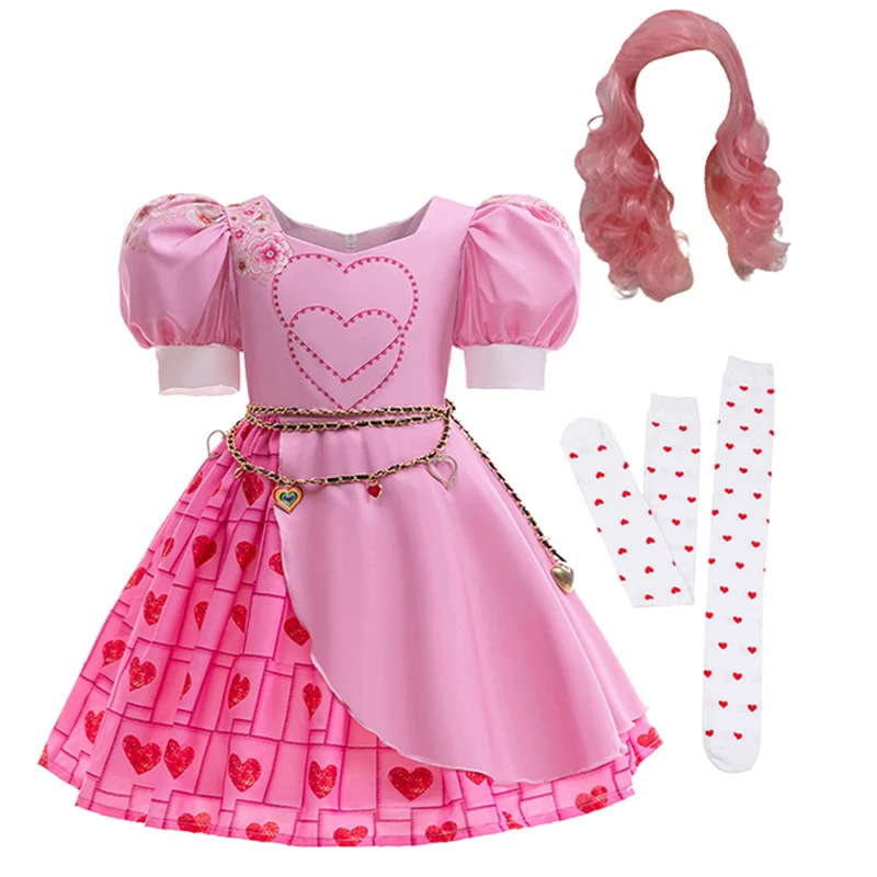 

Girl Elegant Dress Carnival Cosplay Clothes Kid Rise Red Girls Bridget Pink Princess Dress with Wigs Socks Birthday Costume