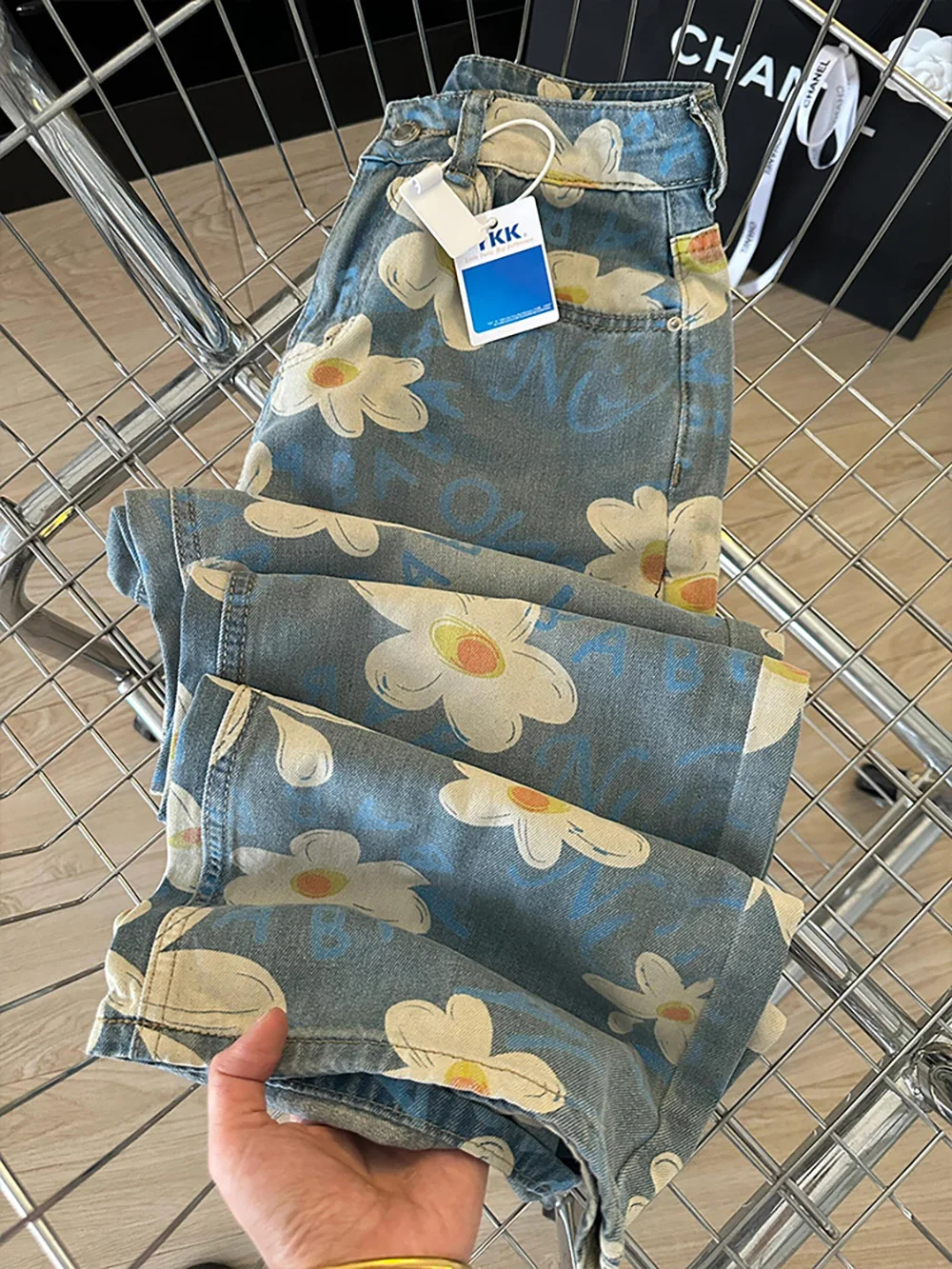 Trendy Floral Print Wide Leg Jeans Women High Waist Straight Loose Denim Pants 2024 Autumn Female Oversized Casual Full Pants