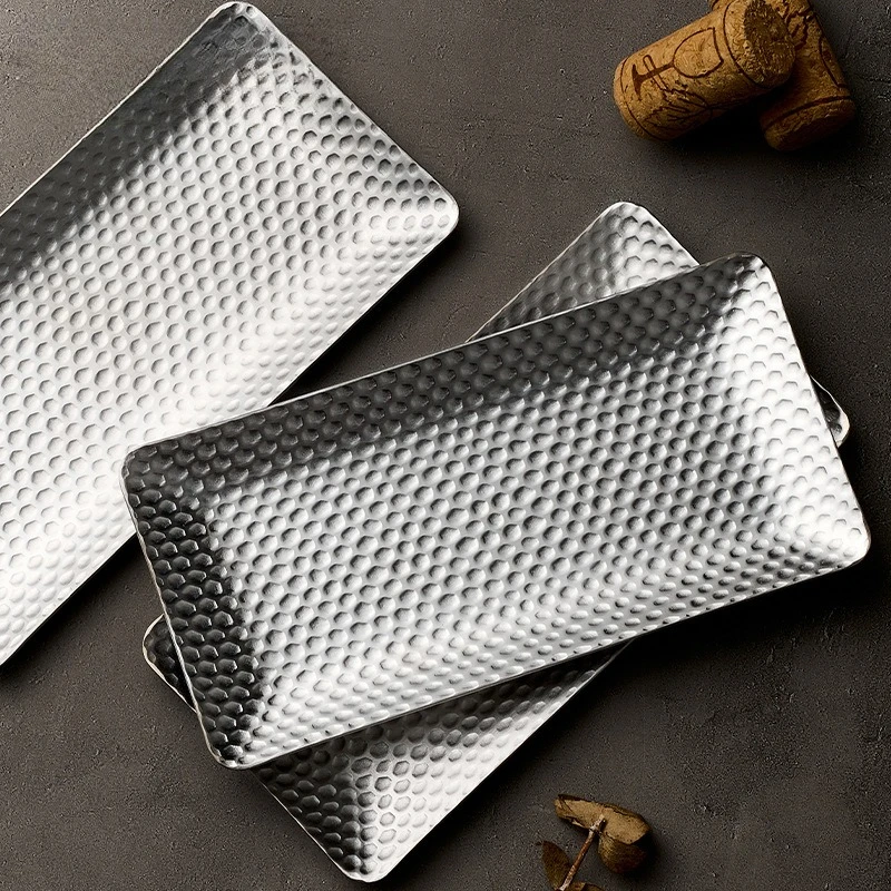 304 Stainless Steel Towel Plate Fruit Tray Creative Luxury Style Hammered Design Serving Dish