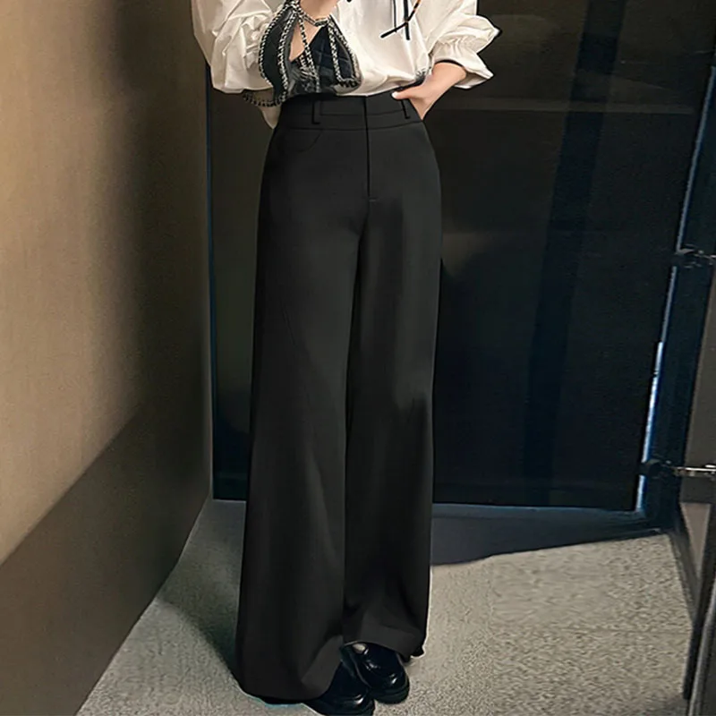 กางเกงสูทผู้หญิงทรงตรงสไตล์สตรีทแวร์สปริง/ออทั่ม 2025 ทรงหลวม สีพื้น เหมาะสำหรับใส่ทำงานหรือลำลอง