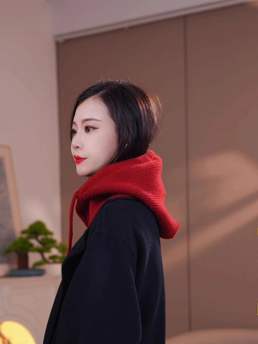 Autumn Winter Knit Neckerchief Hat Women Fashion Practical Long Style Neck Cap Overcoat Hood Decoration Unisex