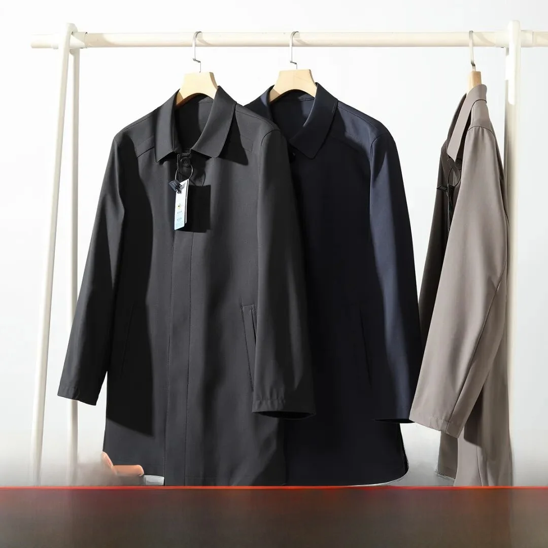 

Technology Coating Fabric Windbreaker Jaet Luxury Briti Sle Stand Collar Mid-Length Outerwear for Men Casual Sle