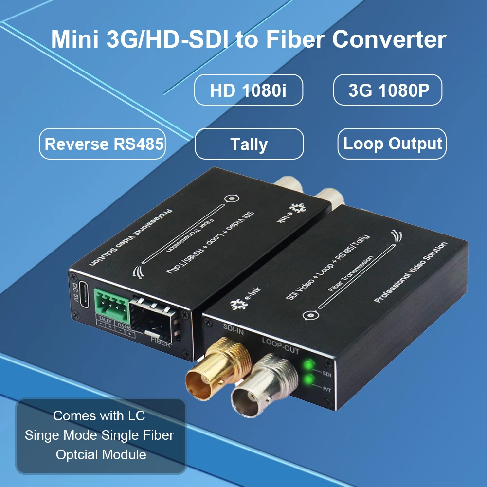 Mini 3G-SDI Sợi Quang Bộ Thu Phát SDI Sợi Mở Rộng Với RS485 Đường Kiến Tạo Vòng Đầu Ra, đơn 20Km LC,3G Video Sợi Bộ Chuyển Đổi
