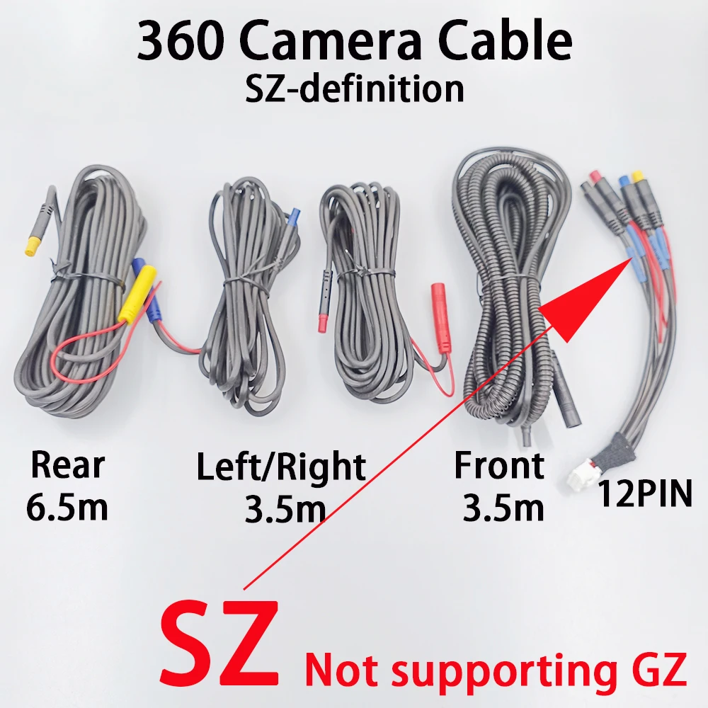360 Camera Cable 360 Panoramic Camera Accessories 4PIN Extension Cable Right Left Front Rear 12PIN Cable SZ-definition 3.5M 6.5M