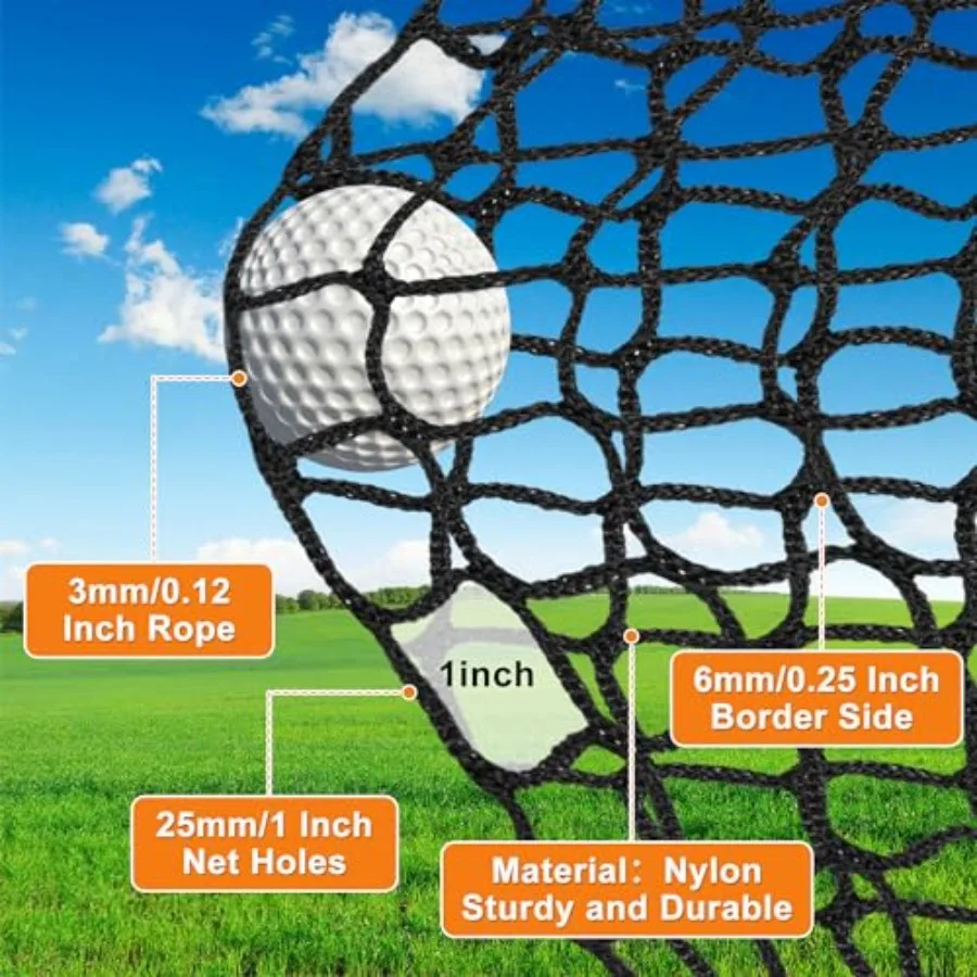 Nylon Golf Net 10-50ft - Practice Hitting Net With Rope and Carabiners, Durable Weatherproof Barrier for Baseball, Hockey, Socc