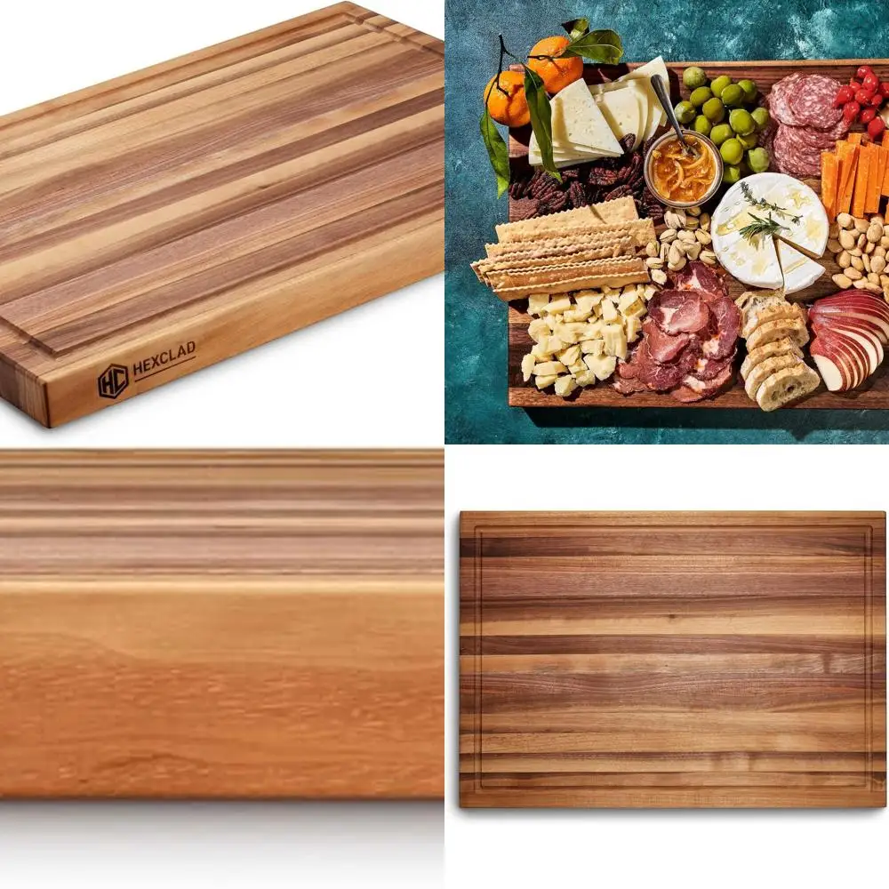 เขียงไม้วอลนัทสองด้านพร้อมร่องน้ำและหูจับ ขนาด 13.75x19.5 นิ้ว ทนทานและป้องกันรอยขีดข่วน