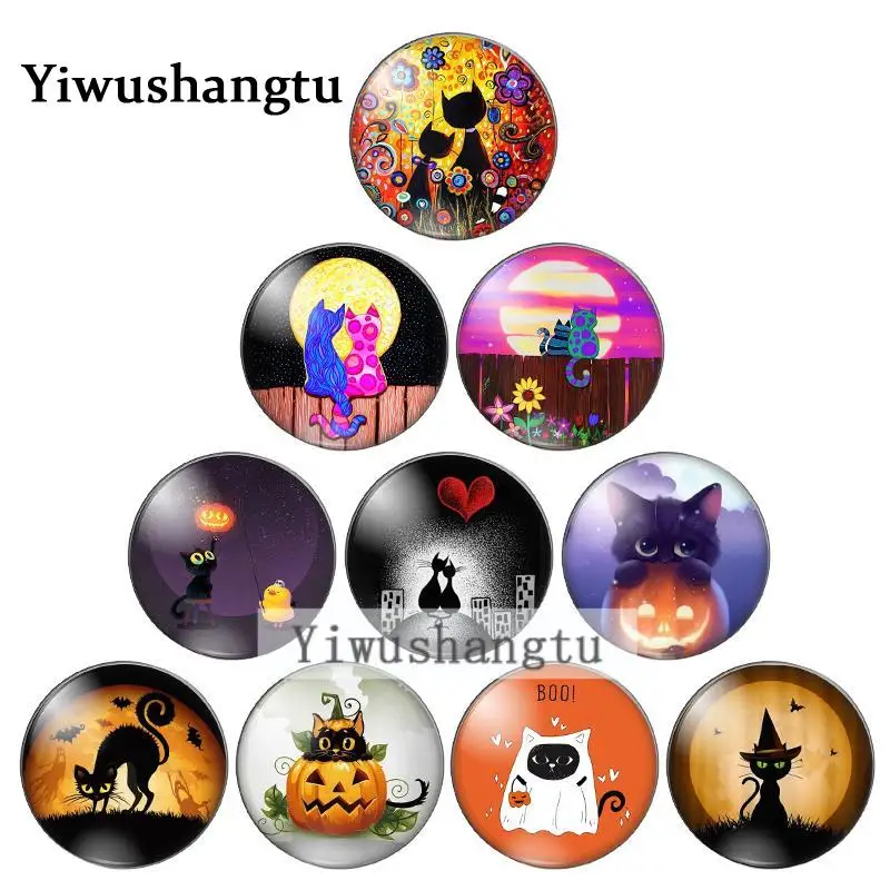 Magic cat halloween gift 8mm/10mm/12mm/18mm/20mm/25mm Round photo glass cabochon demo flat back Making findings ZB0543