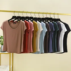 Women Modal Tshirt O Neck sleeveless solid color basic tee tops Loose T-shirt Plus size all matching