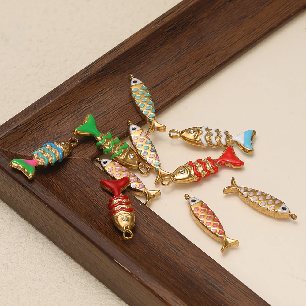 5 Stück Edelstahl-Emaille-Fischanhänger für DIY-Schmuck, Kinderarmbänder, Halsketten, Anhänger, Kinderohrringe, Geschenke – Detail 6