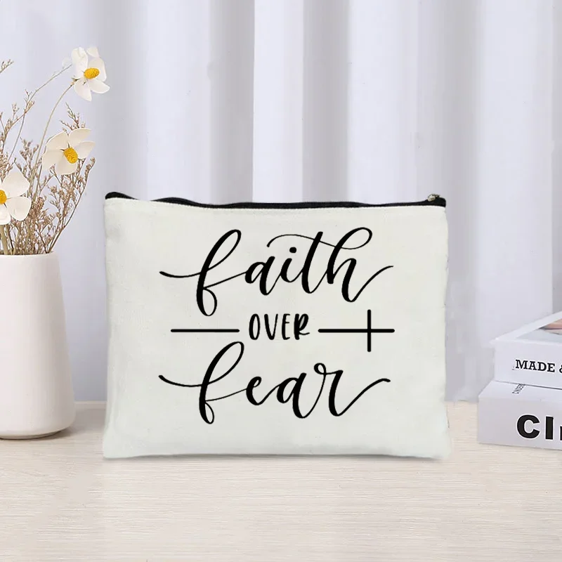 Faith Hope Love Print Pouch Literary Christian Believer Storage Bag Travel Sundries Toiletry Bags Lipstick Perfume Cosmetic Bag