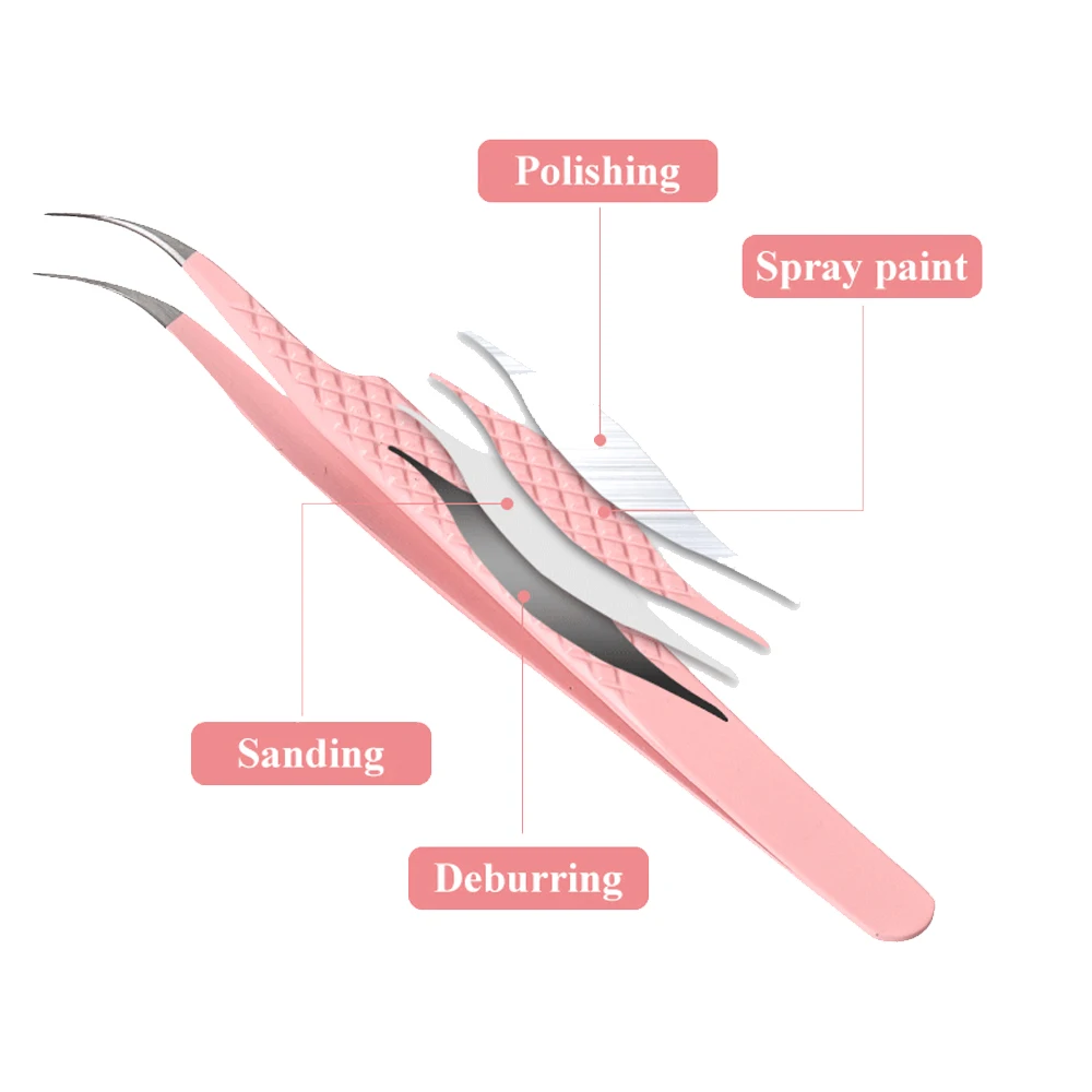 Wendy 1-teilige Wimpernpinzette, Verlängerung, rosa, superharte Pinzette aus Edelstahl mit Faserspitzen, hochpräzise antistatische Pinzette