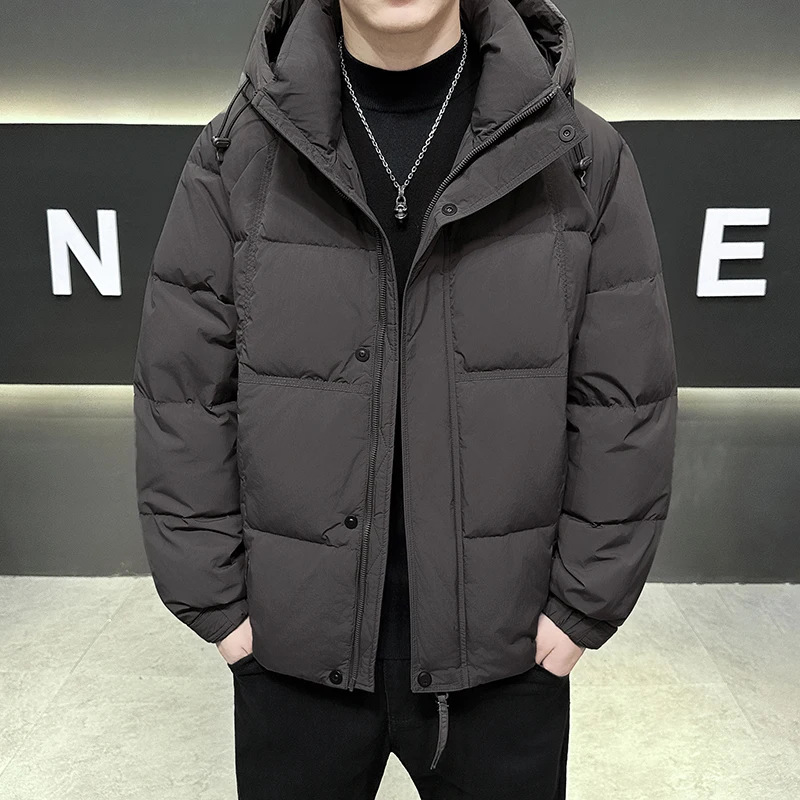 Solid Color Warm Hooded Duck Down Jackets 2025 Winter Men's Casual Puffer Coat Outwear Windproof Thick Padded Top Parka Clothing