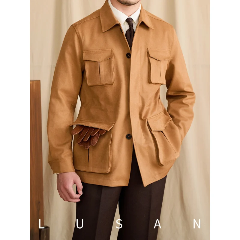 

Мистер Лу Сан, замшевый воротник, тонкая талия, охотничья куртка, устойчивая к морщинам, универсальное осенне-зимнее повседневное пальто для взрослых для мужчин