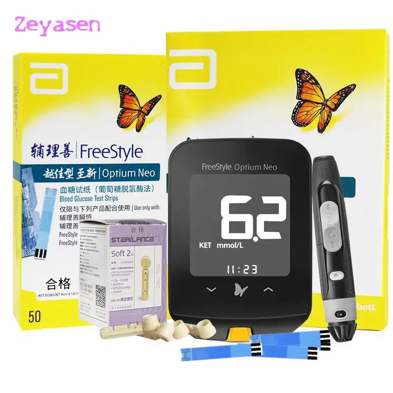 Abbott Freestyle para medir la glucosa para Diabetes glucometro medidor azucar en sangre de glucosa y cetona en sangre 100 tir