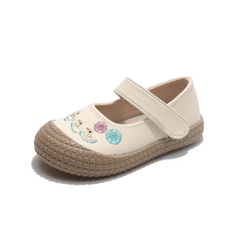 Toddler Girls Traditional Embroidery Mary Jane Flats, Hook‑Loop Non‑Slip Thick Sole Casual Dress Shoes