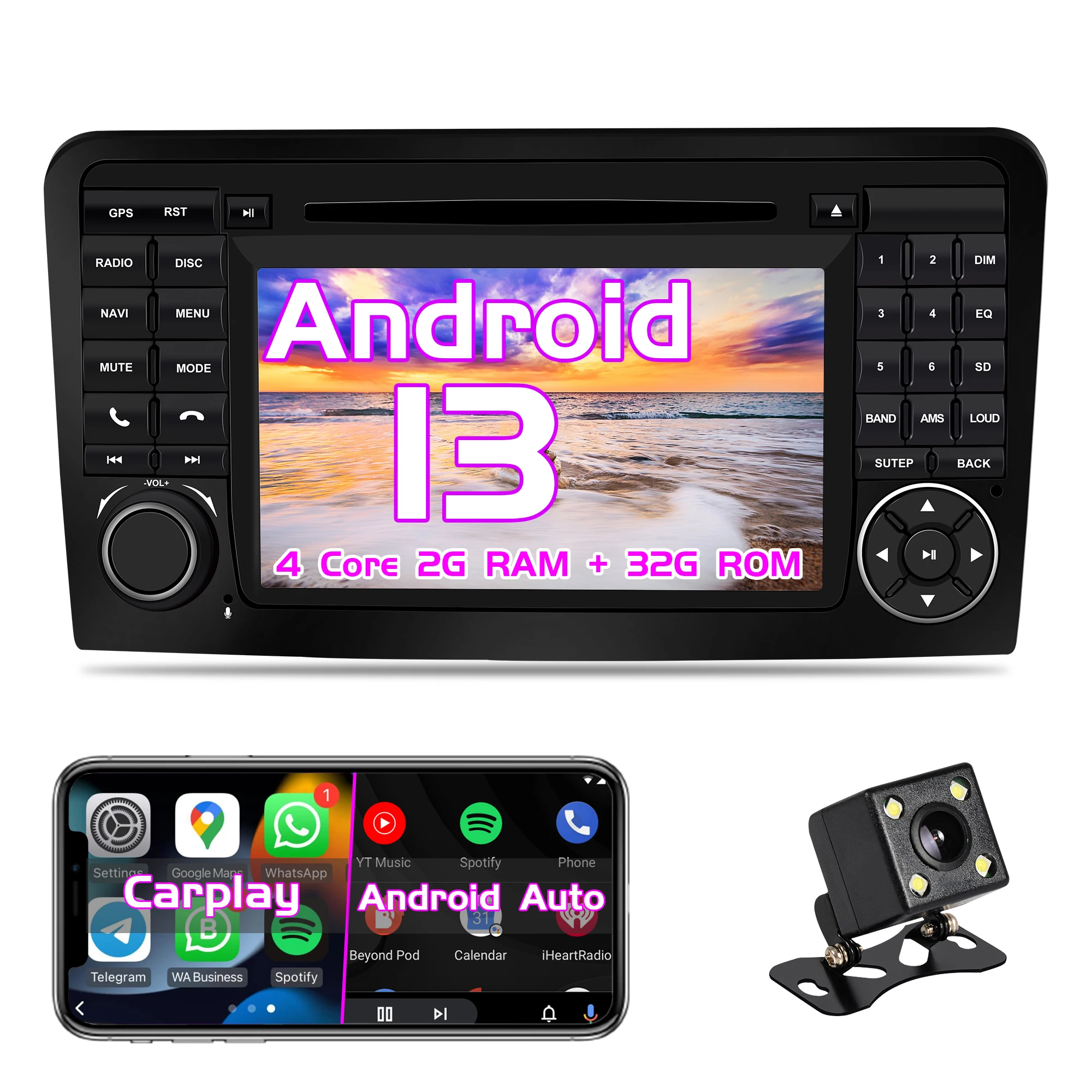 

Android 13 Car radio Carplay GPS Navi for Mercedes Benz ML GL W164 X164 radio stereo [2G RAM+32G ROM]