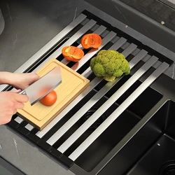 304 Stainless Steel Kitchen Sink Drain Rack Sink Bowl and Dish Storage Rack Foldable and Retractable Drain Basket Placemat