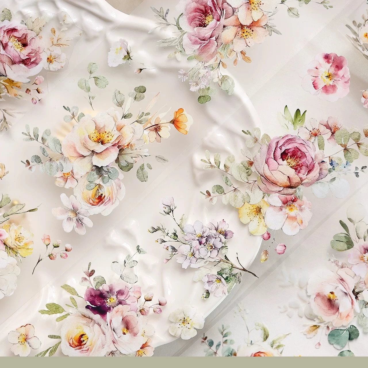 55mm*6m Vintage Flower Bloom Landscape PET Tape Creative DIY Journal Material Collage Scrapbooking Stationery