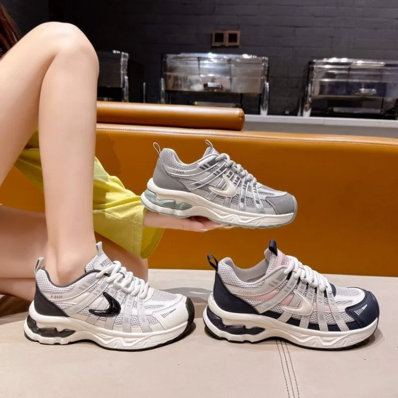 

Genuine Leather Mesh Breathable Dad Shoes for Women 2025 Summer lightweight color-blocking comfortable casual sneakers