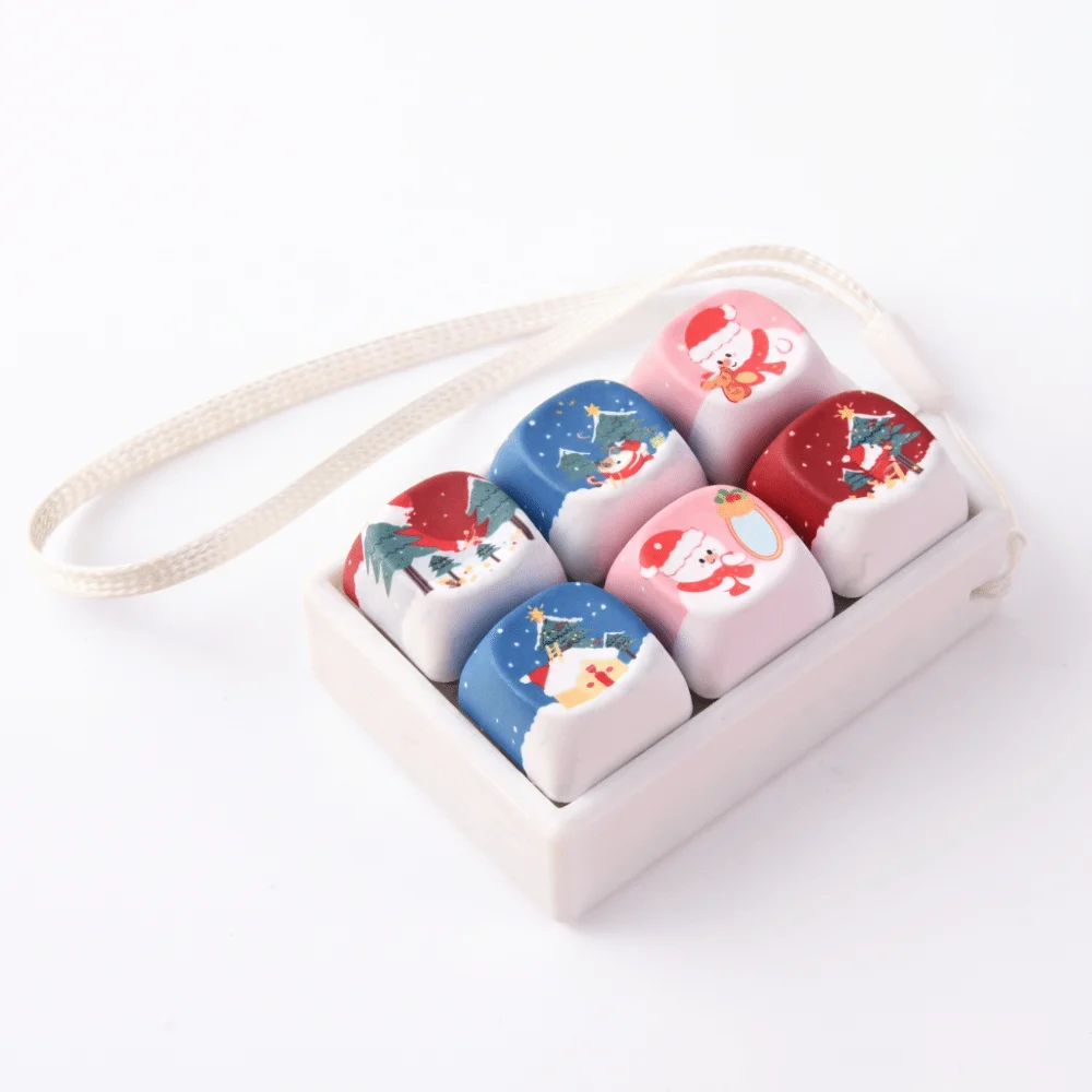 Sensory Clicky Button Keycap Fidget Keychain Cartoon Animals 6-Key Keyboard Button Button Keycap Keychain Creative