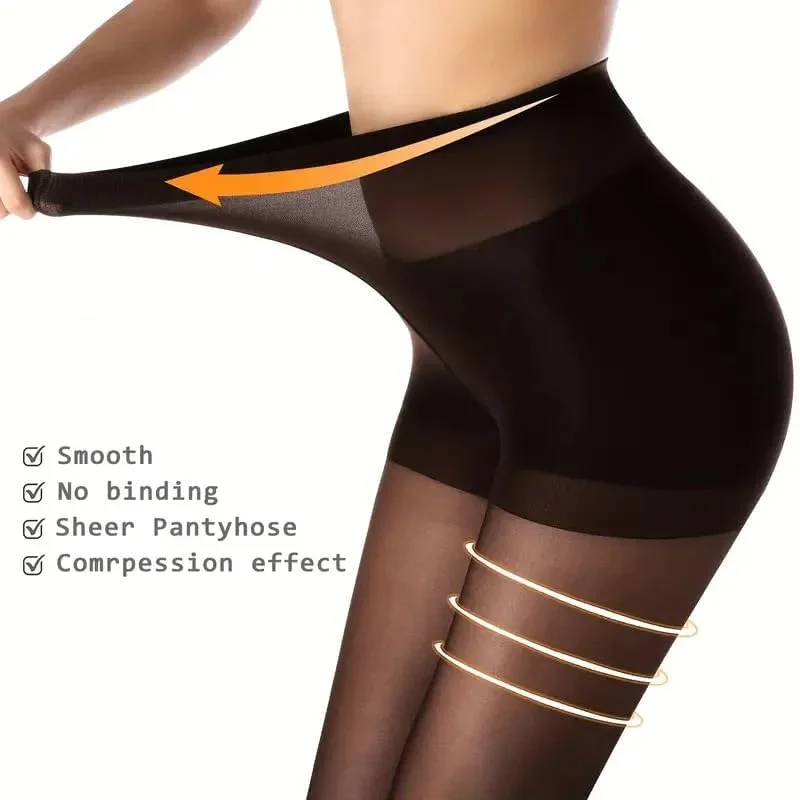 5 Stück Damen-Strumpfhose, transparent, ultradünn, schwarze Nylonstrümpfe, hohe Taille, reißfest, für formelle Anlässe/Alltag – Detail 2