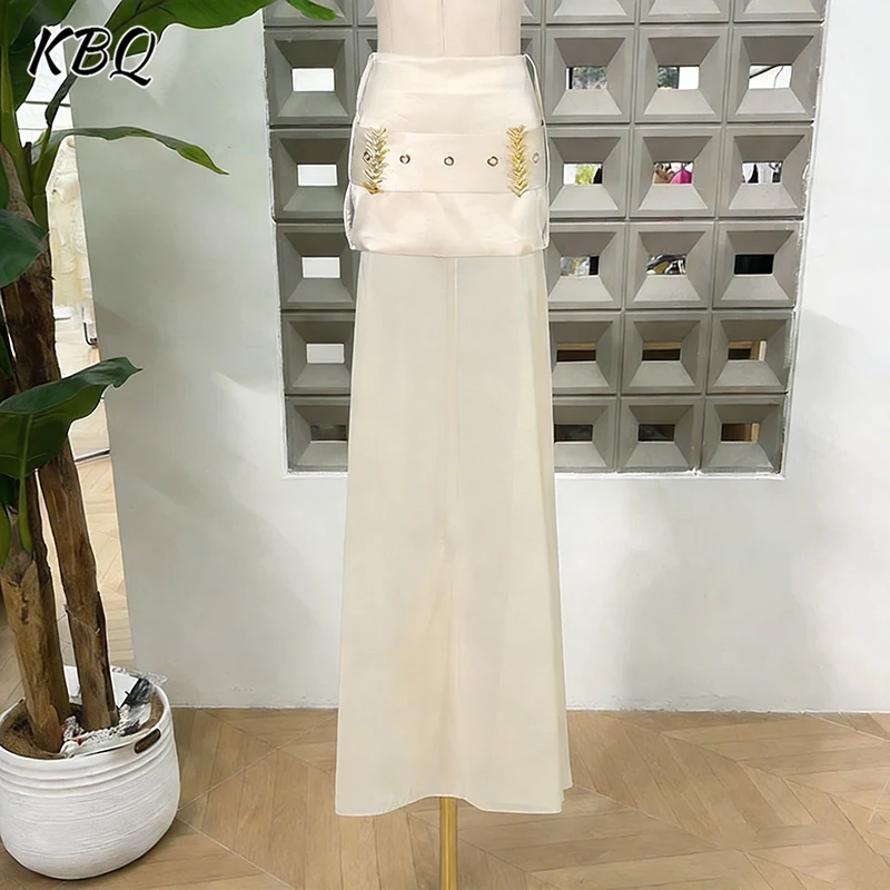 

Элегантная длинная юбка KBQ во французском стиле для женщин: новая модель с высокой талией, драпировкой и плиссировкой, модный дизайн