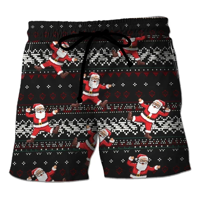 2025 feliz natal papai noel shorts masculinos engraçado natal unisex y2k board calças curtas verão havaí maiô surf nadar crianças troncos