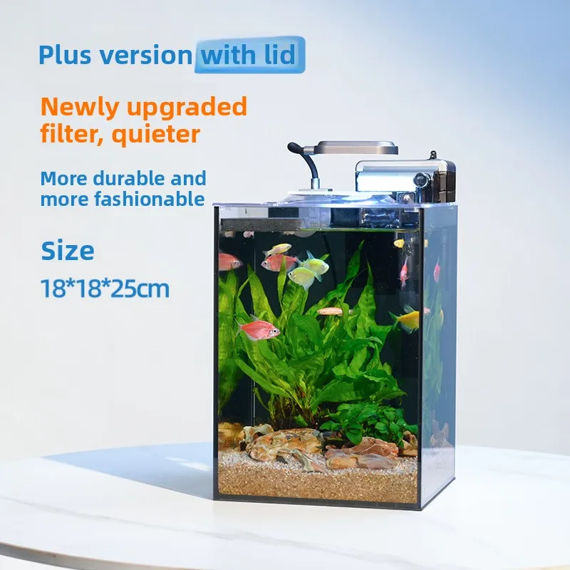 Plus desktop ultra-white fish tank,small home office landscaping,full set of self-circulation water-free ecological aquatic tank
