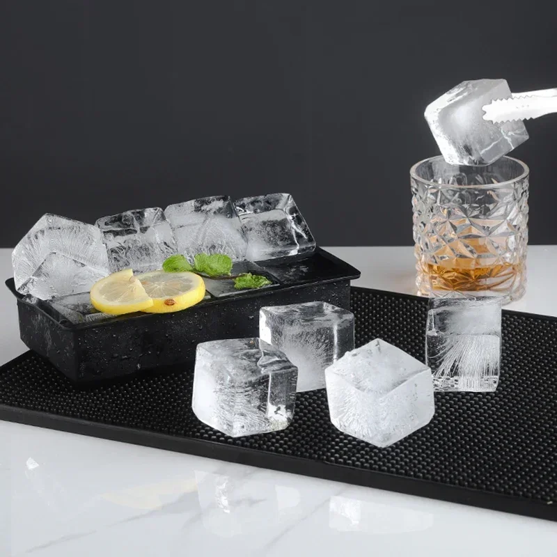 

4/6/8 Grid Ice Tray Mould Food Grade Silicone Large Ice Cube Square Tray Mold for Home Fridge Ice Maker Suitable for Beer Whisky