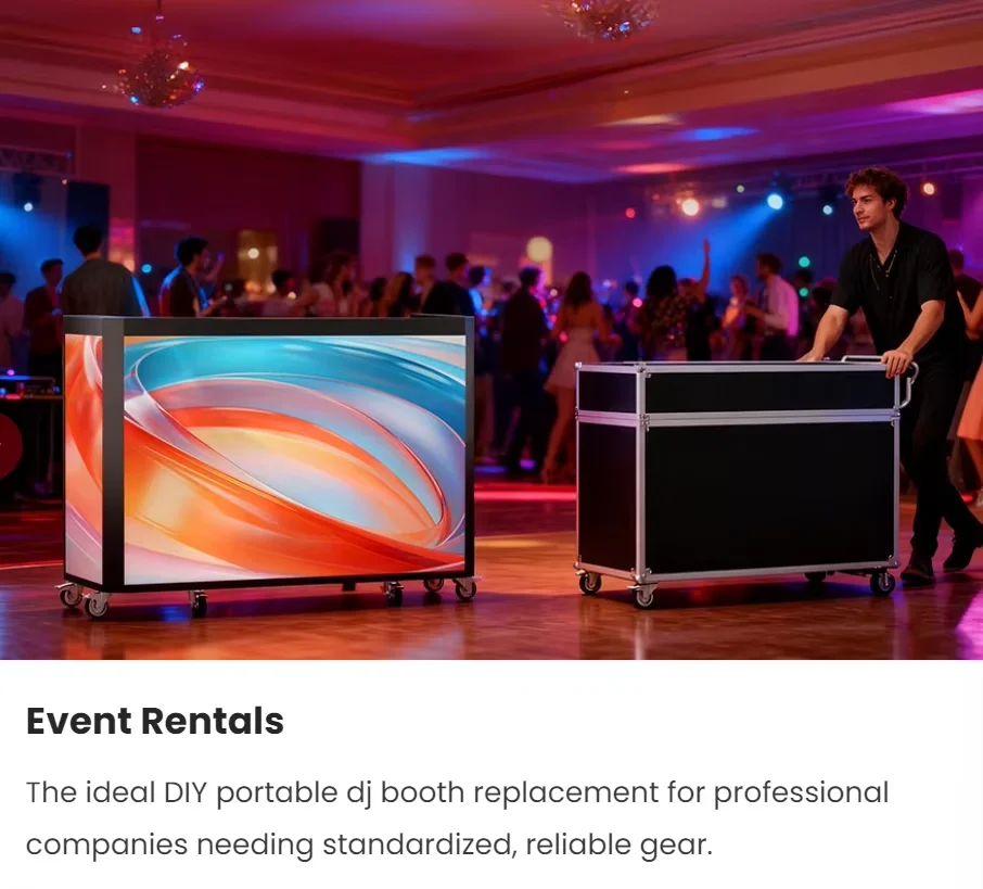 P2.6 Portable Foldable Full Color LED DJ Booth 500*1000mm Facade Stand Table IP54 Waterproof 16-Bit Color Depth Adobe RGB 98%