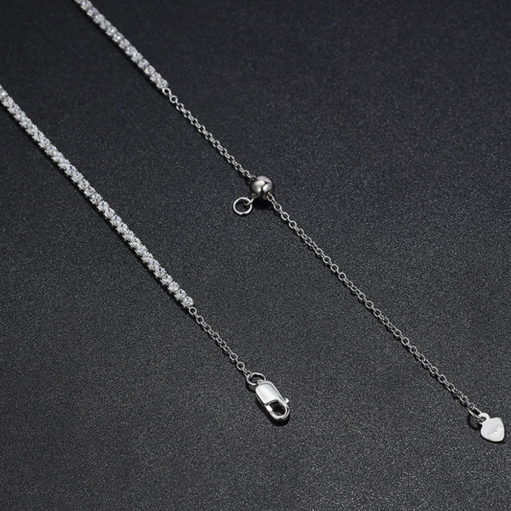 Full 2mm Moissanite Tennis Necklace Chain for Women 100% Original Certified S925 Sterling Silver Diamond Choker Neck Adjustable