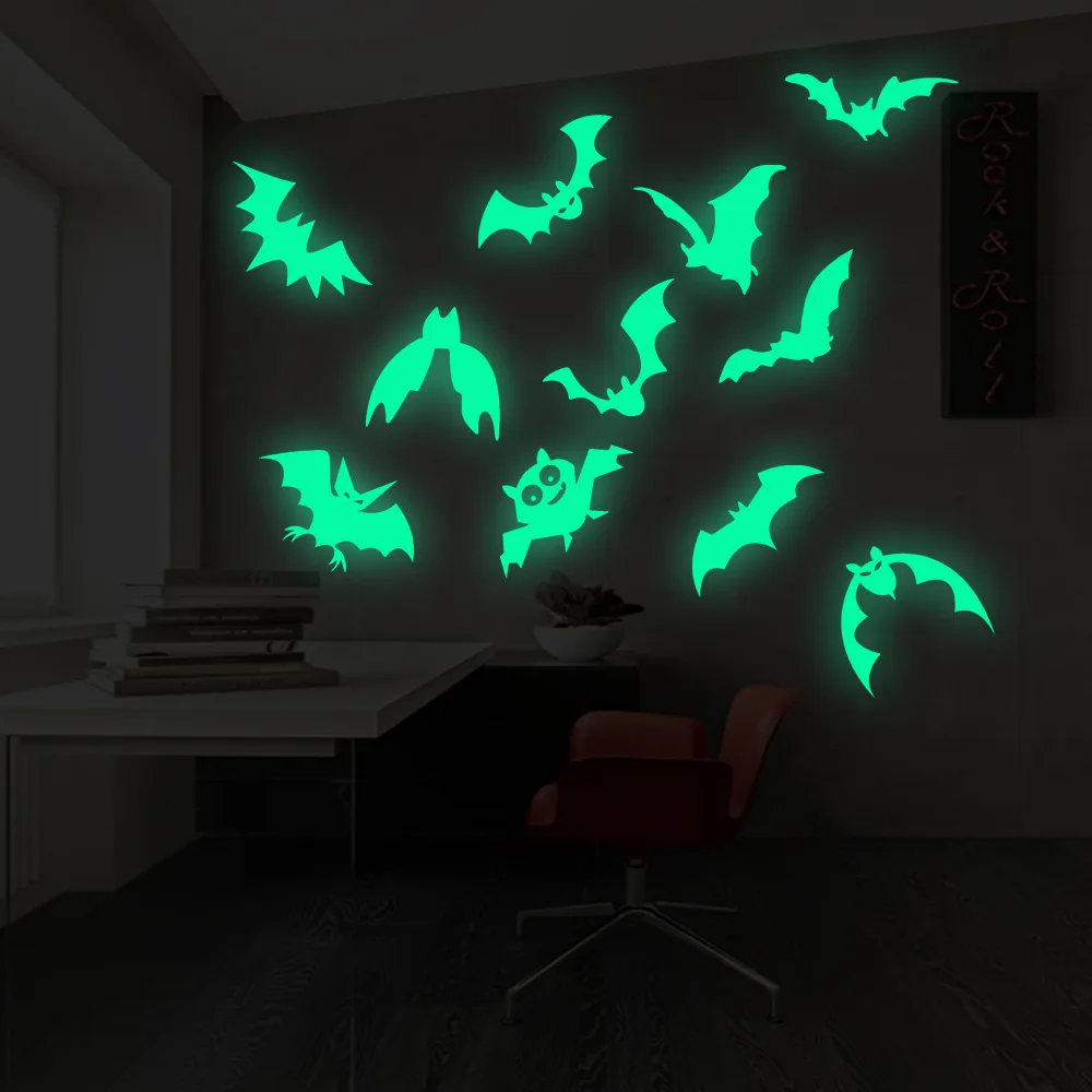 Nightlight Bat Stickers Halloween Wall Stickers Festival Supplies Horror Theme Party Decoration Living Room Bedroom Sticker