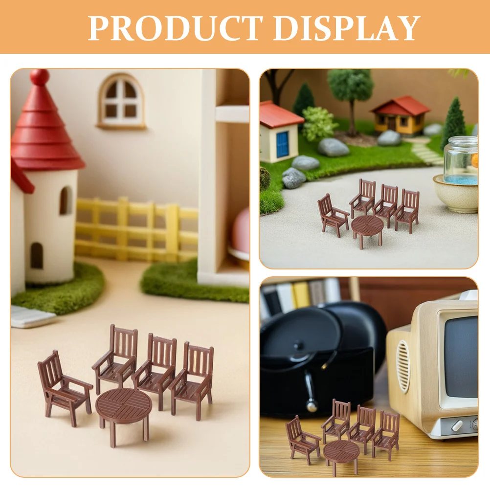 ชุดโต๊ะเก้าอี้จิ๋ว 2 ชุด เฟอร์นิเจอร์บ้านตุ๊กตาเหมือนจริง ทำจากพลาสติกทนทาน สีน้ำตาล สำหรับตกแต่งภูมิทัศน์ขนาดเล็ก งานประดิษฐ์ไดโอรามา