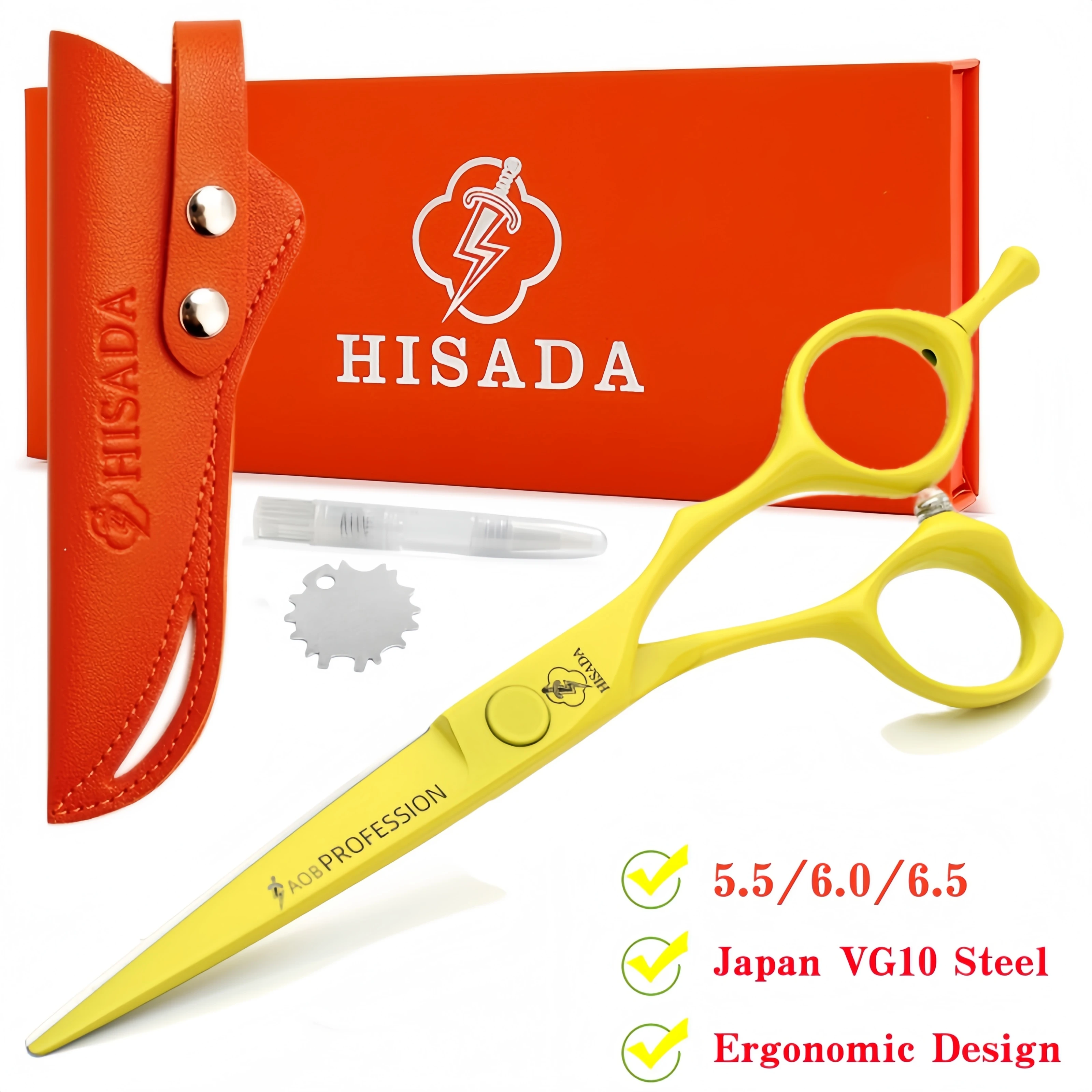 

HISADA barber scissors professional hairdressing scissors 5.5/6.0/6.5 inch Yellow scissors Japanese handmade VG10 steel scissors