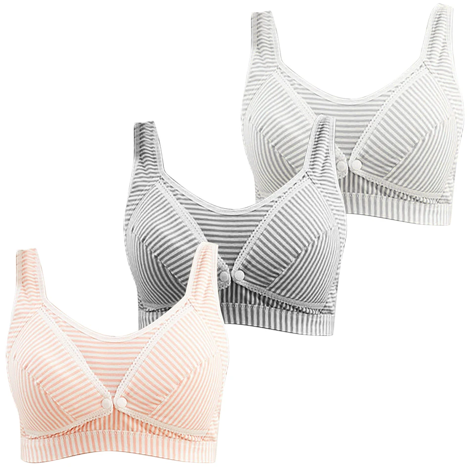 Comfortable And Breathable Striped Front Button Maternity Breastfeeding Bra Pregnant Women Anti Sagging Wide Shoulder Strap Bra