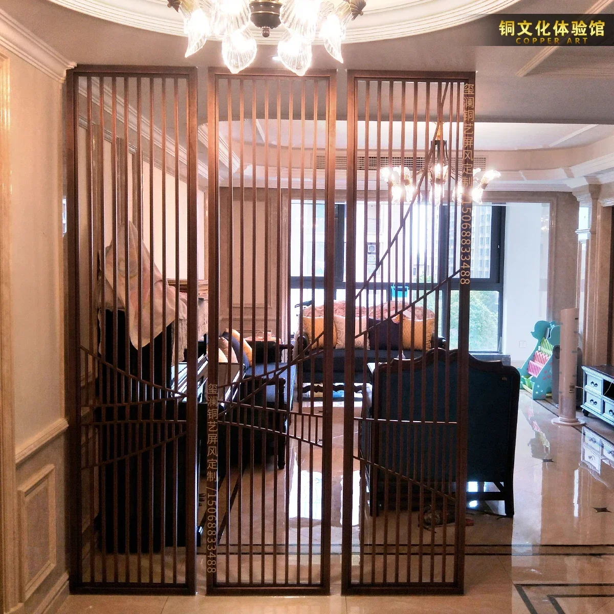 New Chinese Style Copper Art Carved Modern Light Luxury Screen Living Room Partition Porch Decoration Background Wall