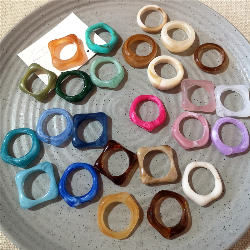 5PCS Colorful Resin Acrylic Square Round Irregular Ring Set Index Finger Rings For Women Vintage Aesthetic Jewelry Accessories