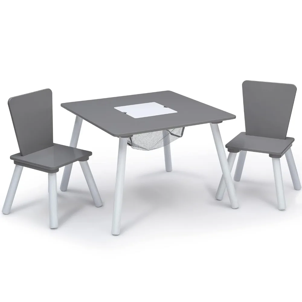 Juego de mesa y silla Delta para niños, juego de sala de juegos para niños pequeños, gris/blanco, mesa de estudio para niños, 4 piezas