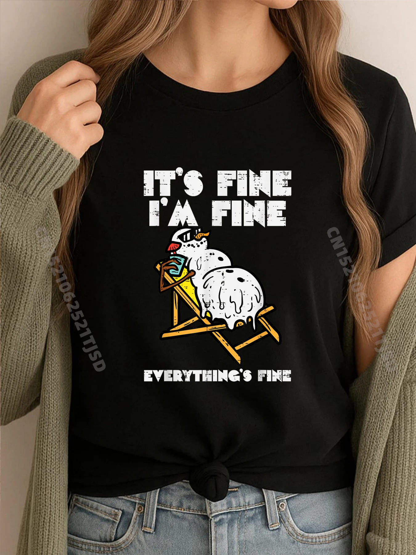 

Рождество в июле, снеговик, плавящаяся изысканная модная футболка, женская осенняя одежда с надписью