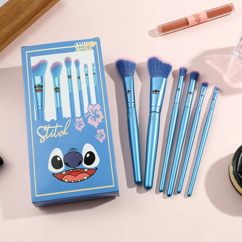 

Disney 6pcs Anime Cartoon Stitch Makeup Brush Set Y2k Fashion Women'S Wooden Eyeshadow Brush Loose Powder Brush Gift For Friends