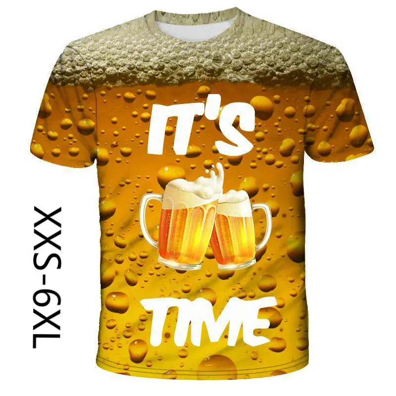 Men\'s 3D Printing Beer Pattern T-shirt Personalized Short Sleeve Casual T-shirt Men\'s Summer Tee Tops Streetwear Ropa Hombre