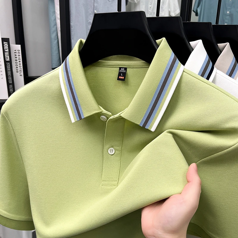 High quality men's short sleeve polo shirt summer breathability new fashion business leisure personality striped lapel T-shirt