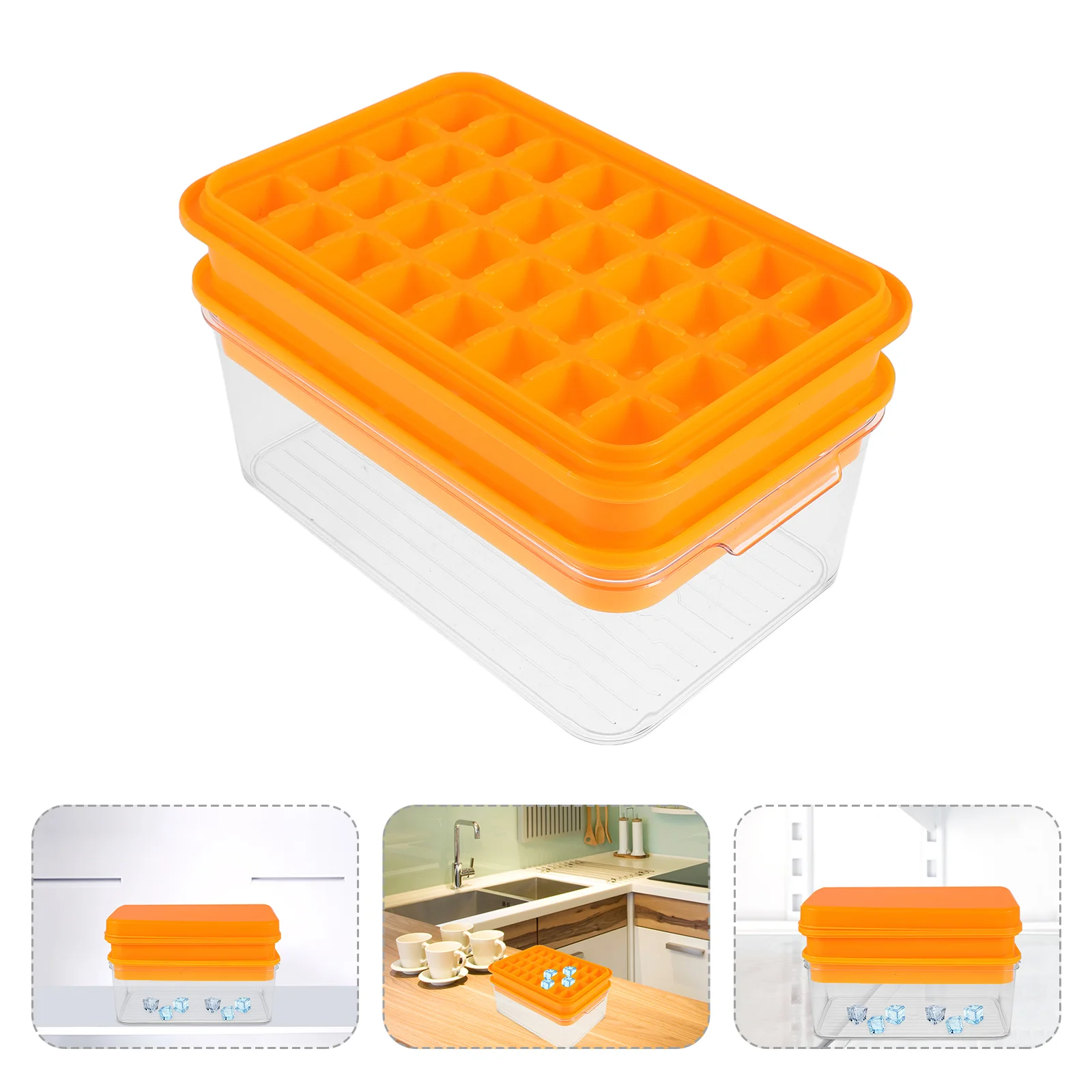 

Ice Cube Mold Trays with Lids Silicone Molds for Freezer Large Storage Bin Container Cubes Holder