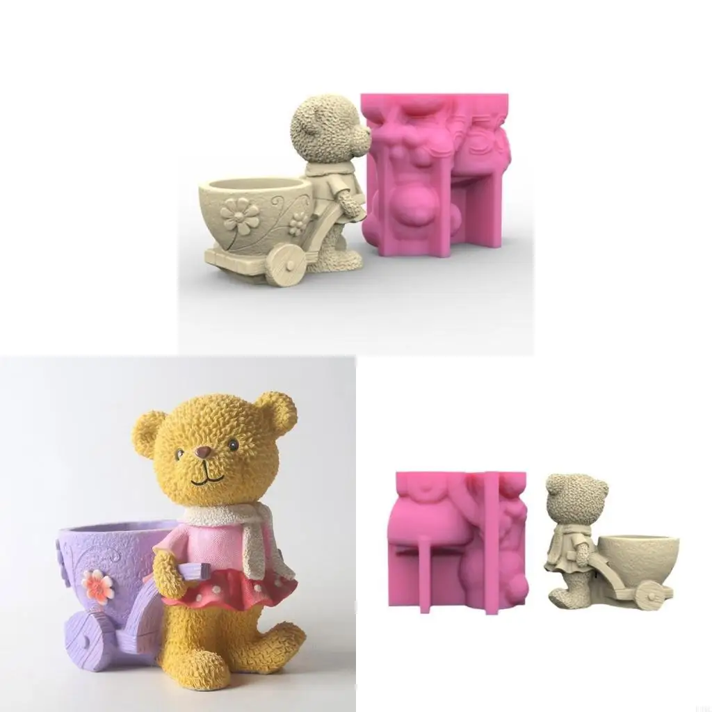 

R3MC Bear Silicone Vase Molds Holder Moulds for DIY Crafting Concrete